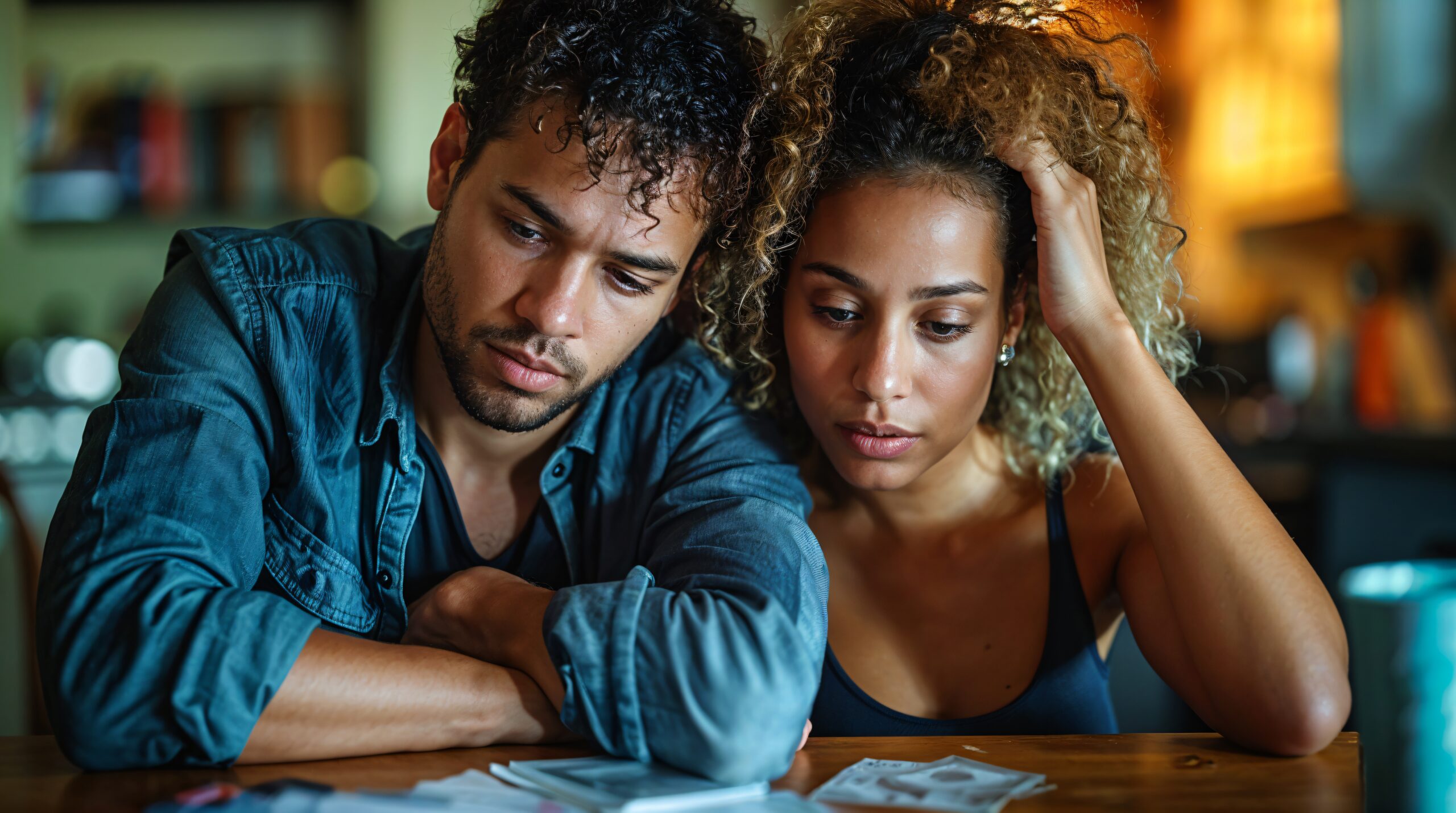 Married couple discussing fear in marriage at home